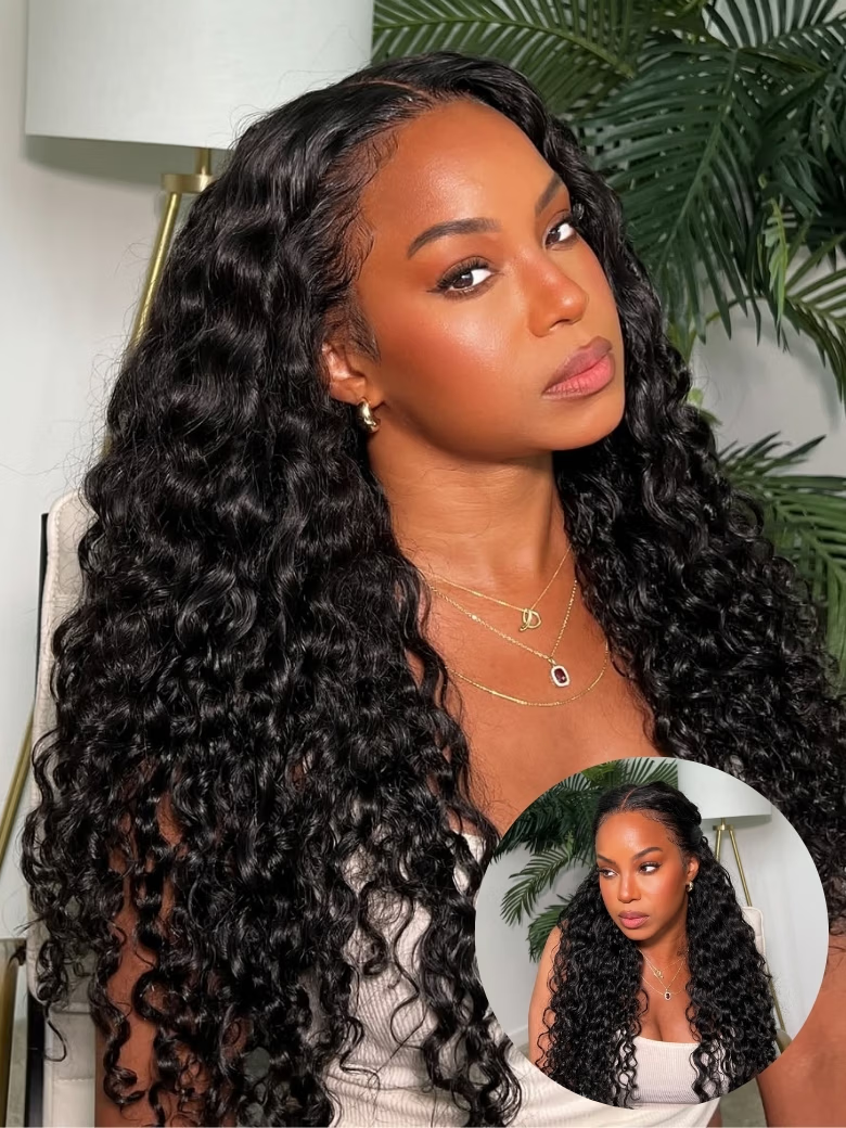 [New In] 13x4 Pre-Everything™ Lace Frontal & 7X5 Lace Natural Black Bouncy Water Wave Curly Drawstring Wig Perfect For Summer Look