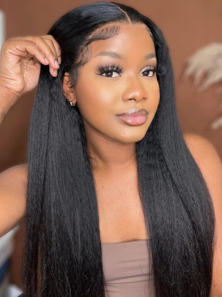 [From 22"] 13x4 Pre-Cut Lace Front Super Secure Black Kinky Straight Wig