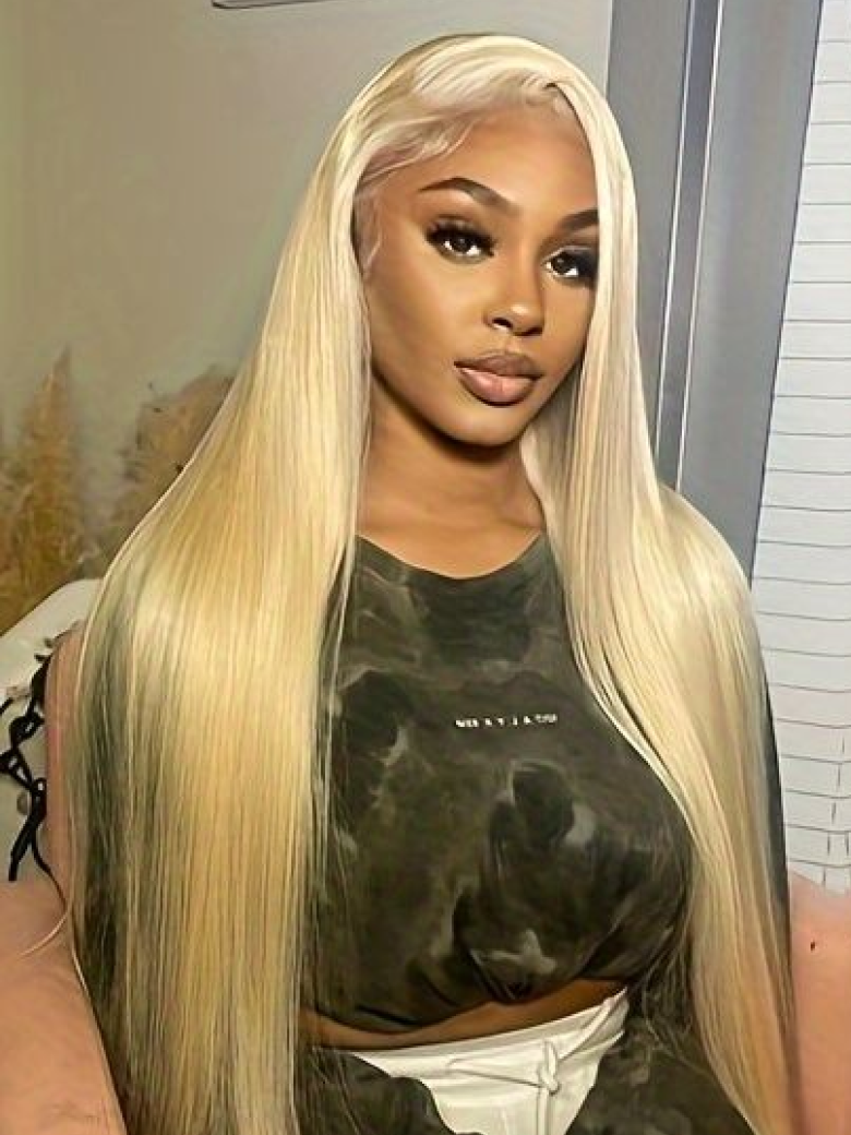 180% Density Transparent HD Lace 613 Blonde Seamless Skin Melt Lace 5x5 Closure Lace Straight Wig