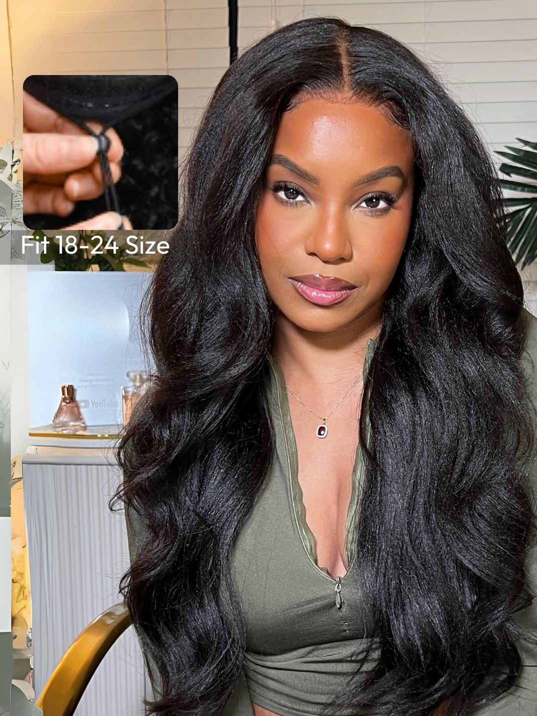 [Fit All Head Size] UNice EasiContour™ V Part Glueless Yaki Straight Wig With Invisi Drawstring 100% Human Hair