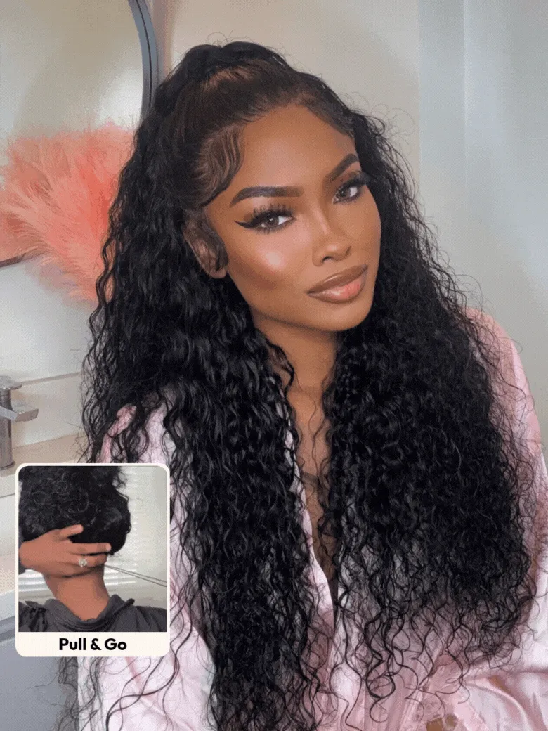 [Ship within 24H]UNice 7x5 Pre-Everything™ Lace Frontal Natural Black Bouncy Water Wave Curly Invisi Drawstring No Baby Hair