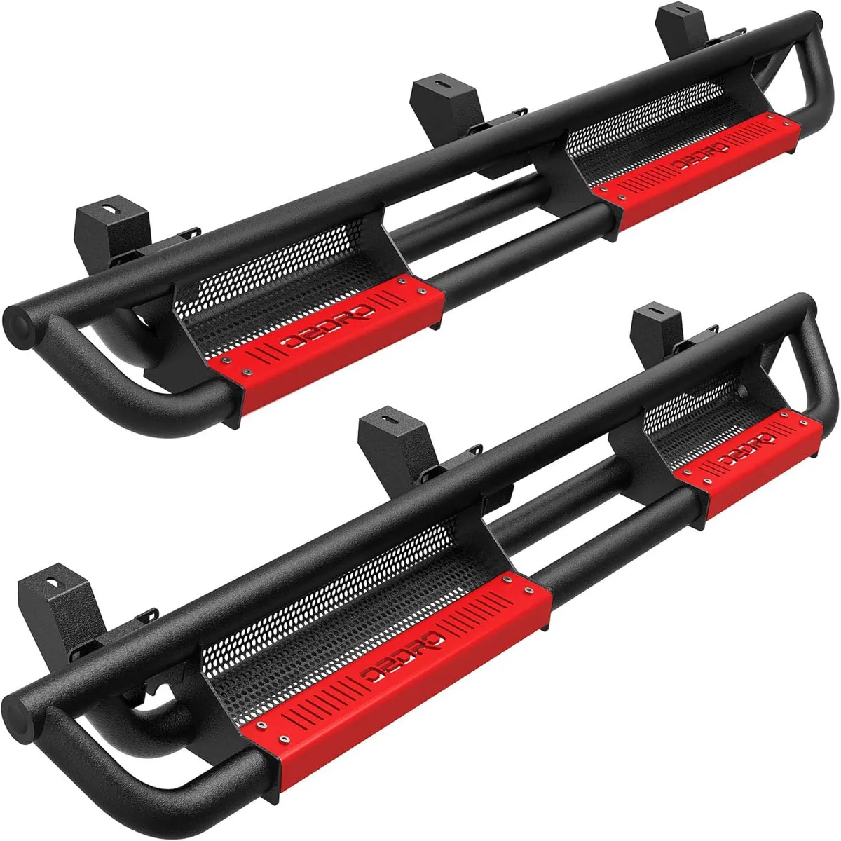 OEDRO Running Boards for 2018-2026 Jeep Wrangler JL Unlimited 4 Door, All Steel Black and Red Nerf Bar