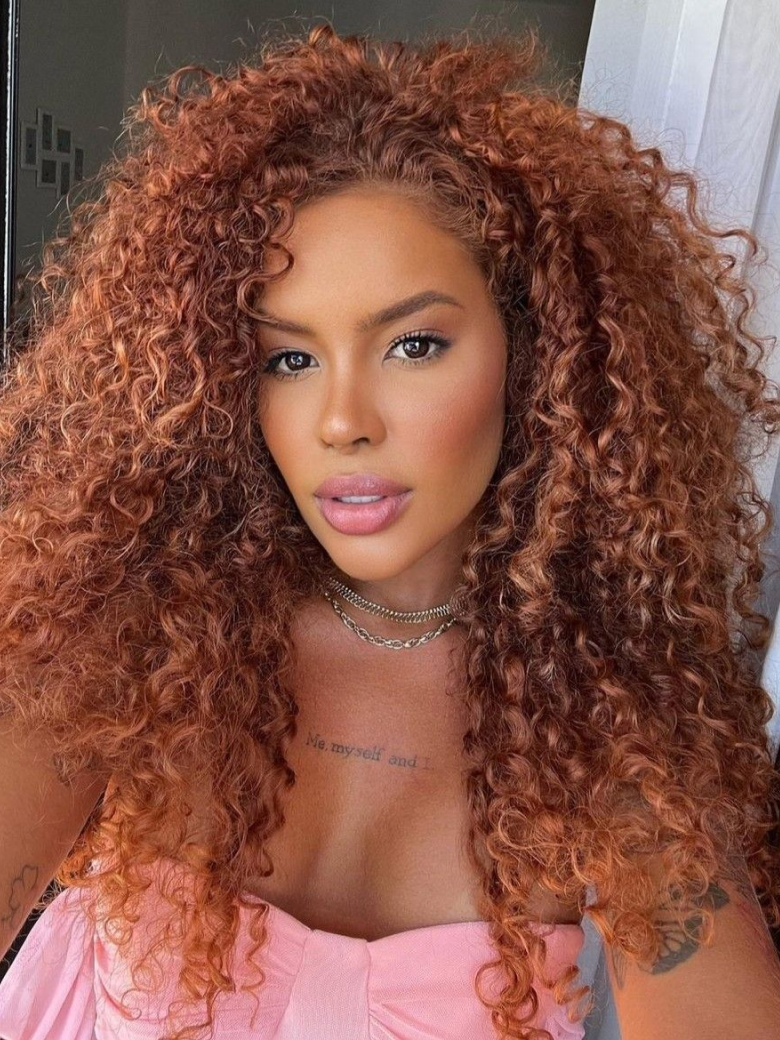 [From 18"] 13x4 Lace Frontal Auburn Brown Hair Color Jerry Curly Human Hair Wigs 150% Density