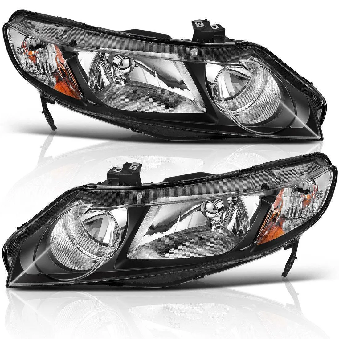 YITAMOTOR® 2006-2011 Honda Civic Sedan 4Dr Headlights with Amber Park Lens Black Housing Amber Reflector
