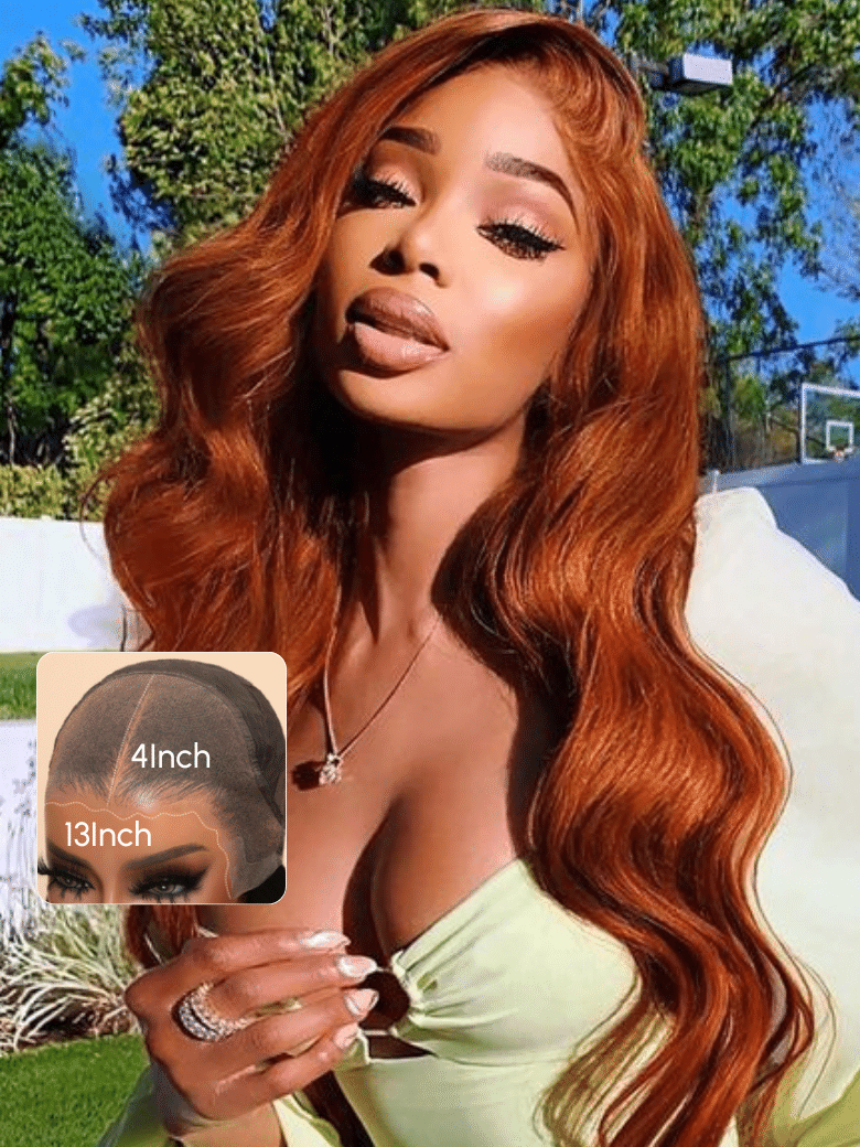 UNice Fall Color Price Dropped Pre Everything 13x4 Lace Frontal Ginger Body Wave Human Hair Wig
