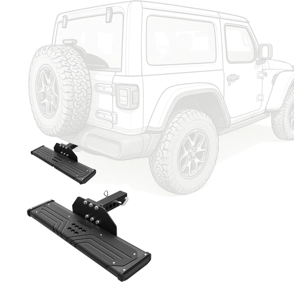 OEDRO® Black Aluminum Towing Hitch Steps with 2" Hitch Receiver, Rear Bumper Guard Protector