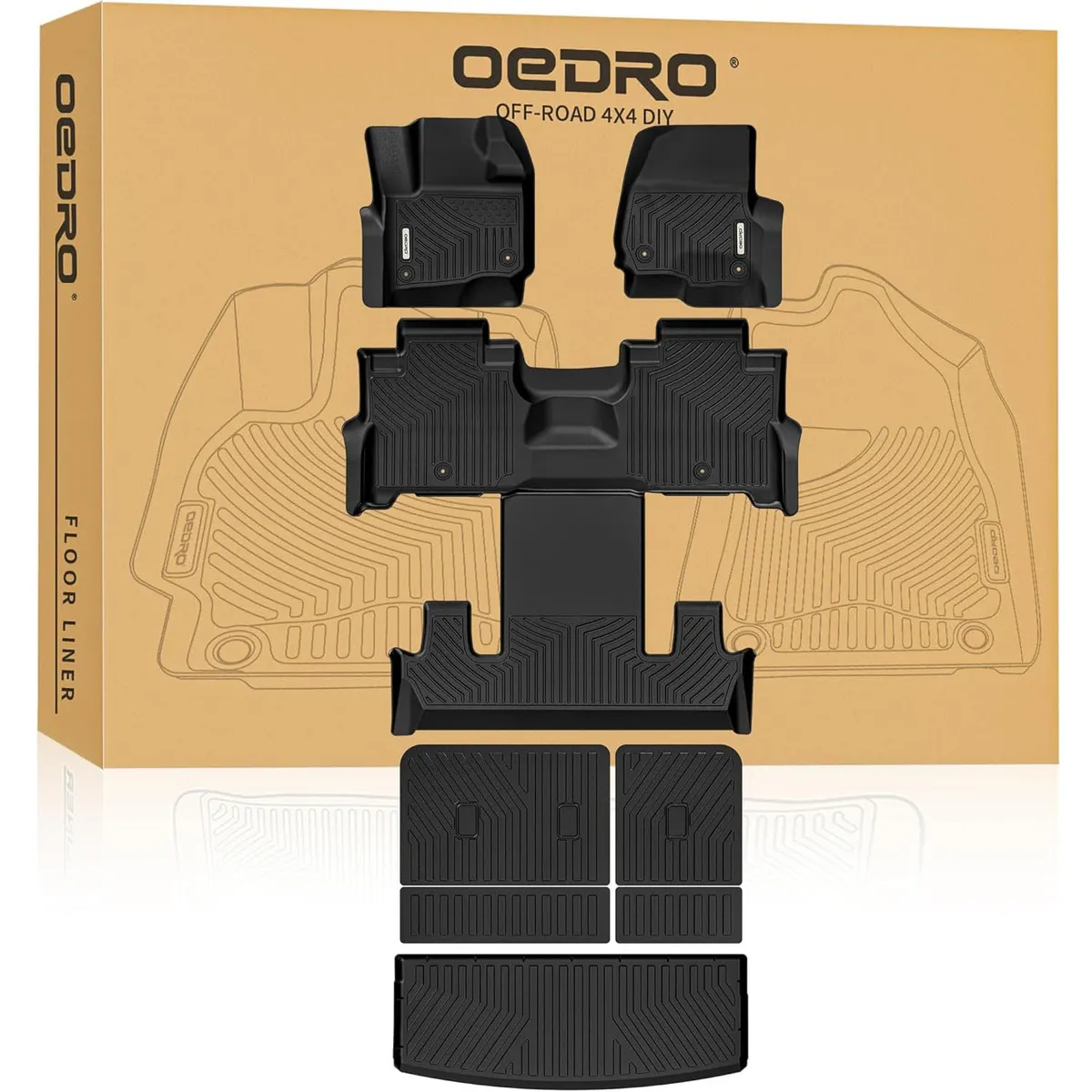 OEDRO Floor Mats and Cargo Liner Behind 2nd Row Set Black Compatible with 2018-2025 Expedition with 2nd Row Bucket Seats.