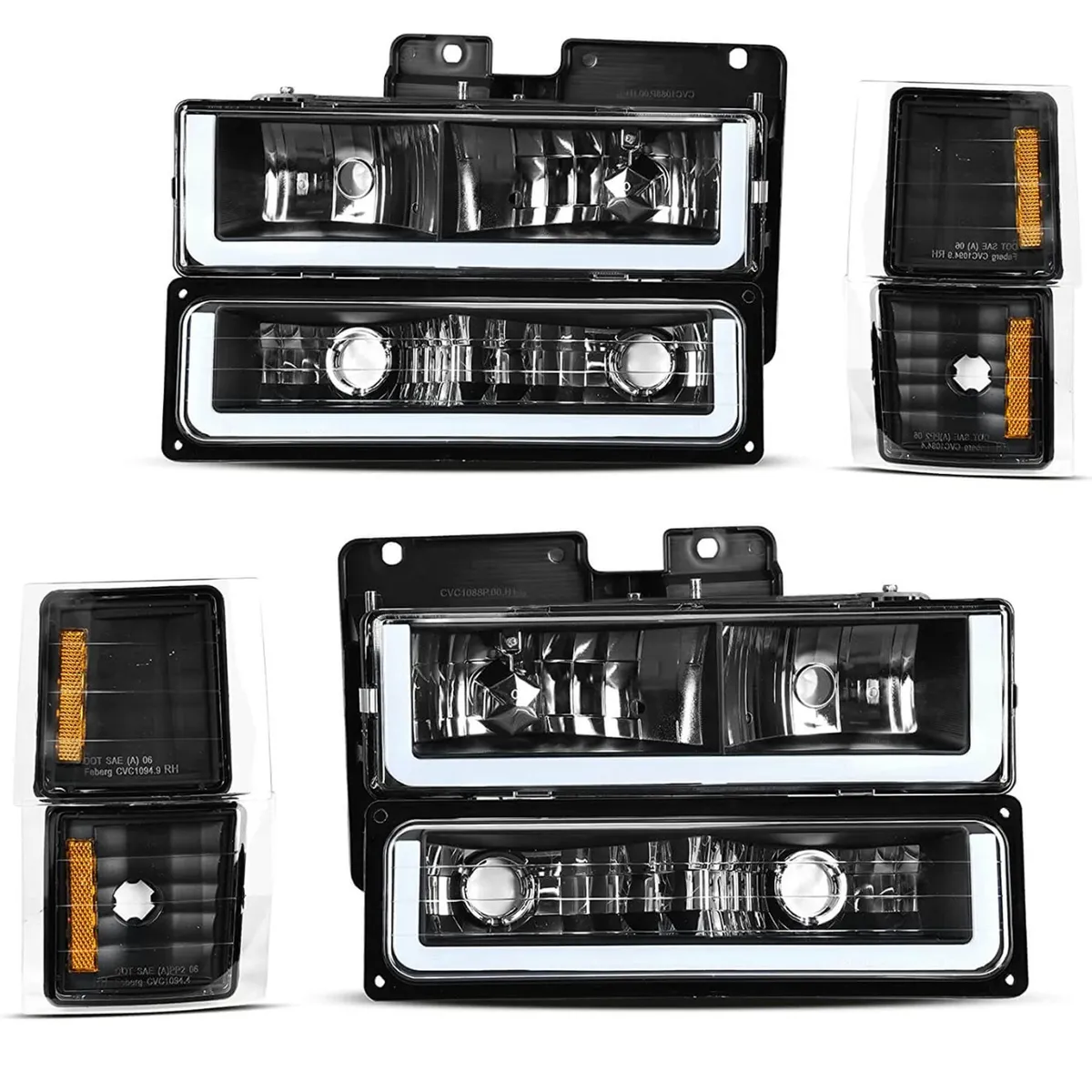 YITAMOTOR® 1994-1999 Chevy C/K 1500 2500 3500 LED DRL Headlights Assembly with Corner Light Black Housing