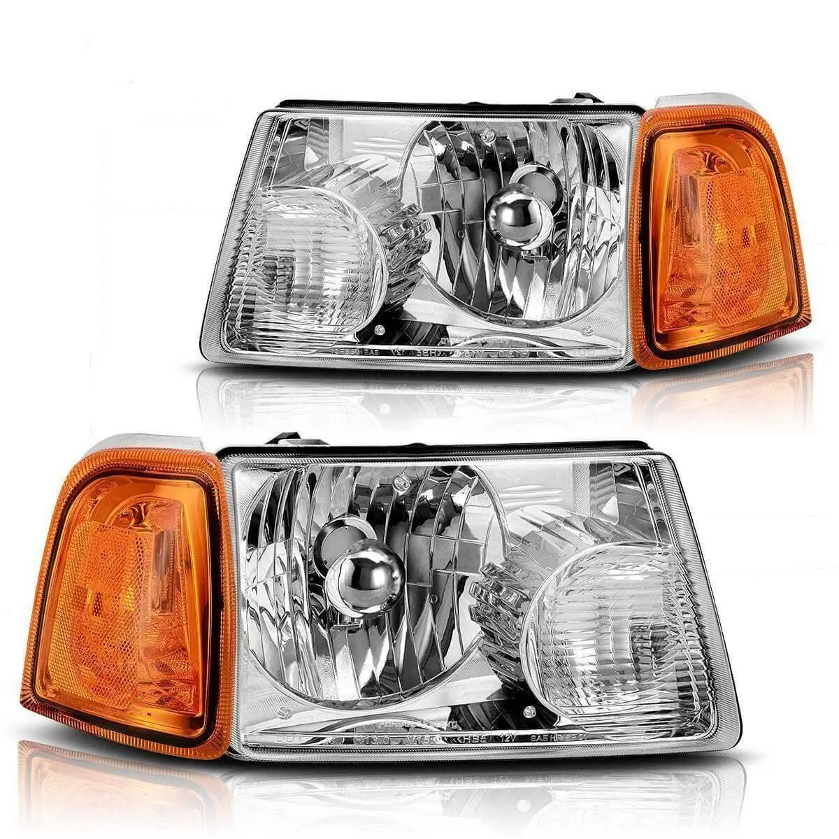 YITAMOTOR® 2001-2011 Ford Ranger Headlight Assembly Chrome Housing Amber Corner Lights Headlamp