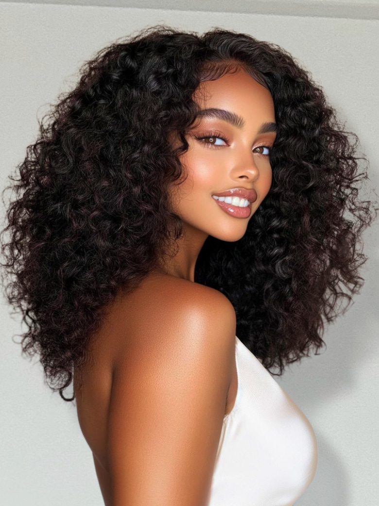 13x4 Pre-Everything™ Lace Frontal Black Side Part Jerry Curly Wig with Invisible Draswstring