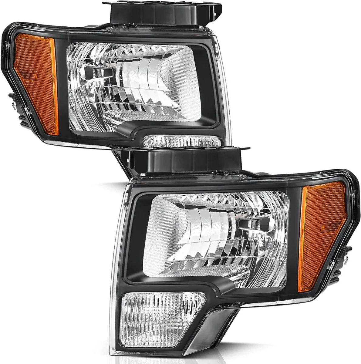 YITAMOTOR® 2009-2014 Ford F150 Amber Reflector Chrome Housing Replacement Headlight Assembly