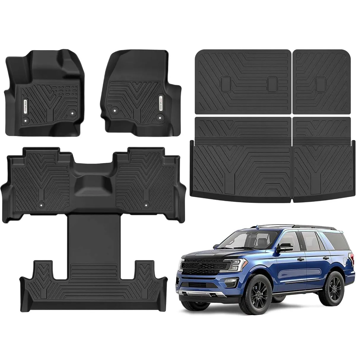 YITAMOTOR All-Weather Floor Mats for 2018-2025 Ford Expedition (7-Seater) – Custom Fit TPE Floor Liners & Back Seat Protector (Excludes MAX/Limited)