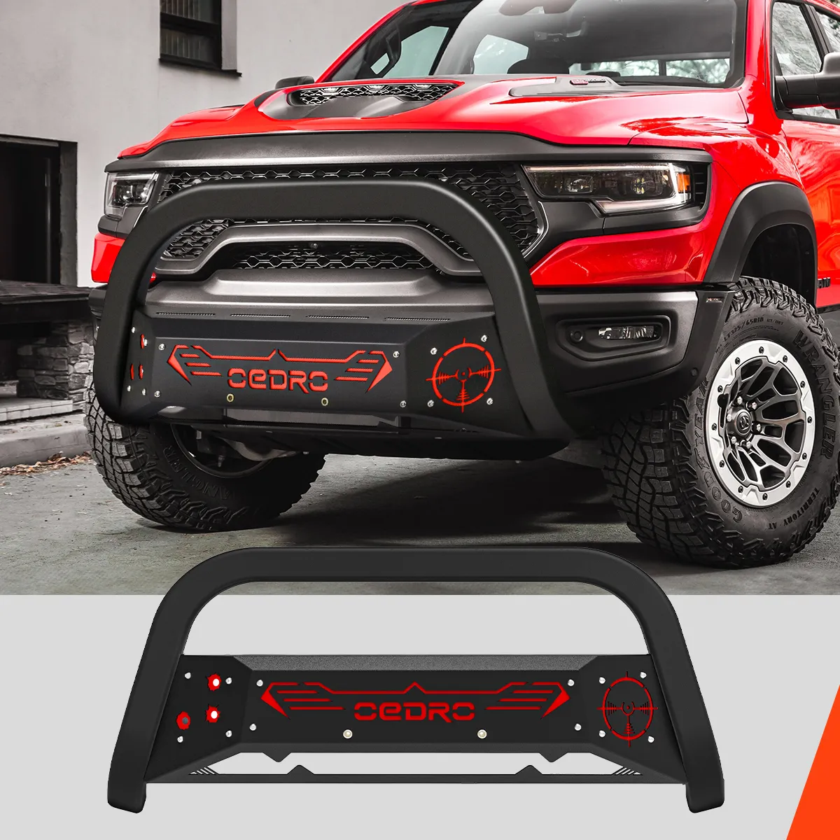 Bull Bar for 2016-2022 Toyota Tacoma w/Red and Black Skid Plate Light Mount