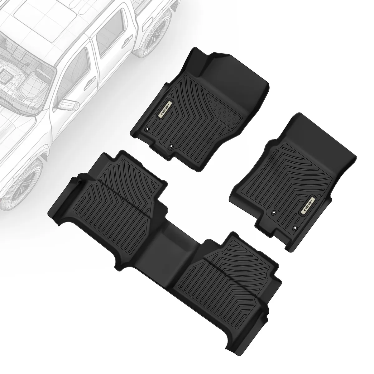 OEDRO Floor Mats for 2022-2026 Nissan Frontier Crew Cab w/ 2nd Row Under-Seat Storage, Black TPE All-Weather Guard Floor Liners
