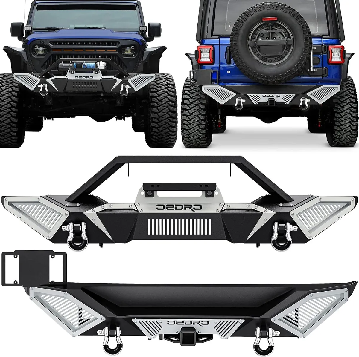 OEDRO Front Rear Bumper for 2018-2026 Jeep Wrangler JL & Unlimited JLU (2/4 Doors), w/D-Rings & Winch Plate Mounting