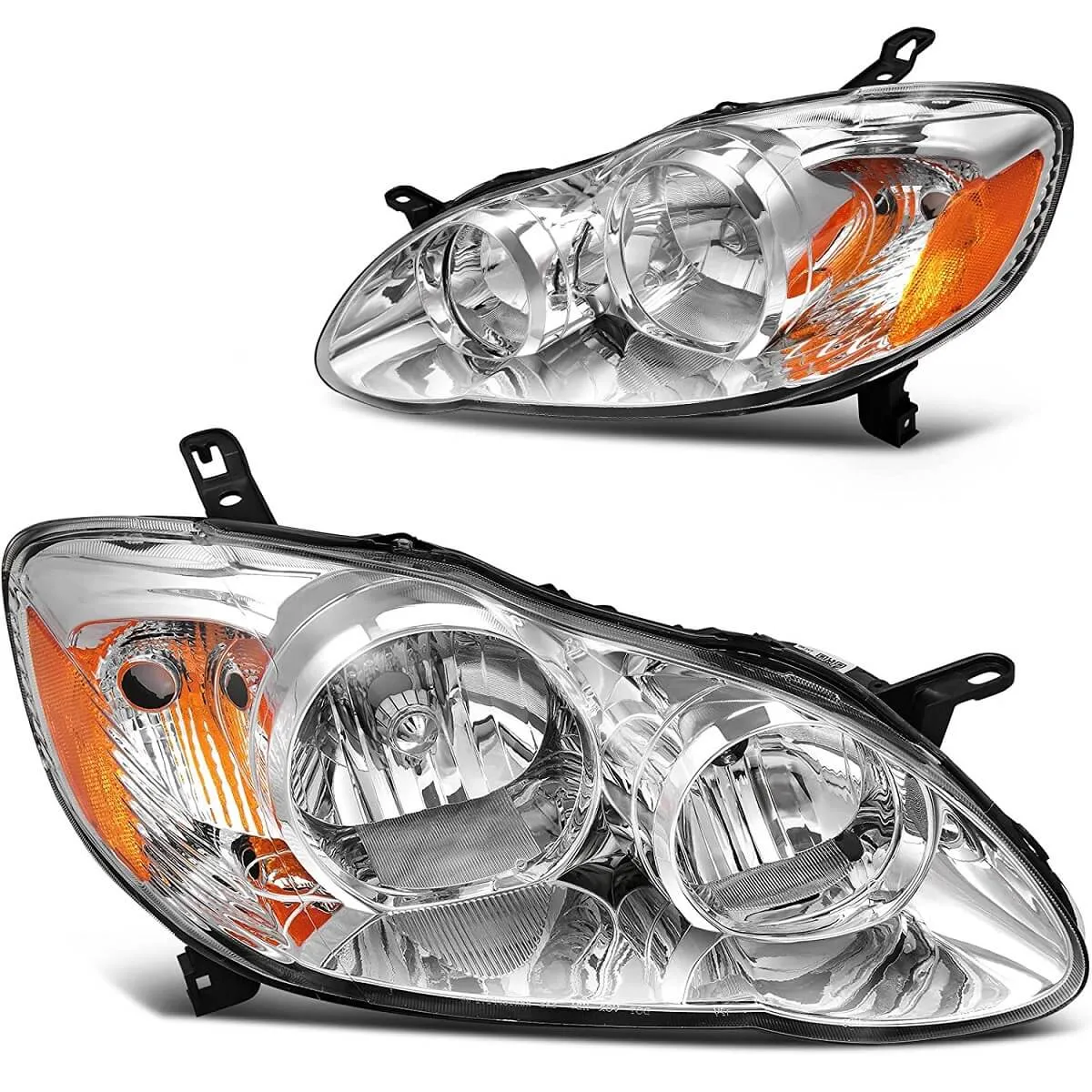 YITAMOTOR® Headlight Assembly Compatible with 2003-2008 Corolla Chrome Housing Amber Reflector Clear Lens(Driver and Passenger Side)