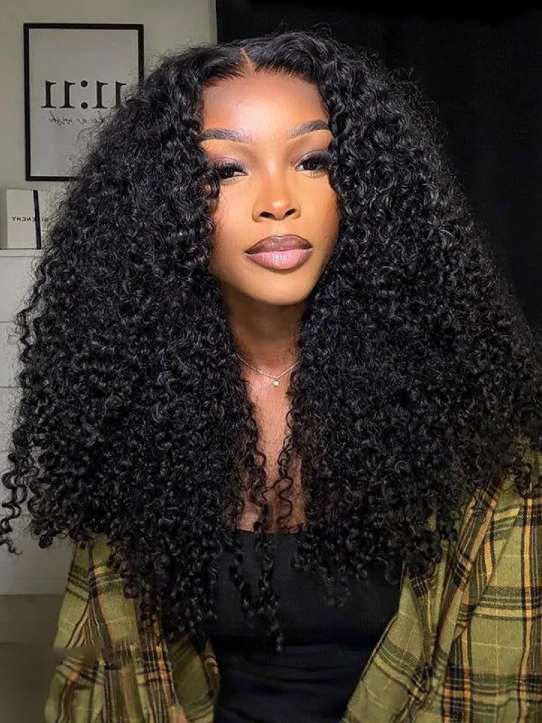 200% Density 13x4 Lace Frontal Curly Hair Wigs Pre Plucked 100% Human Hair