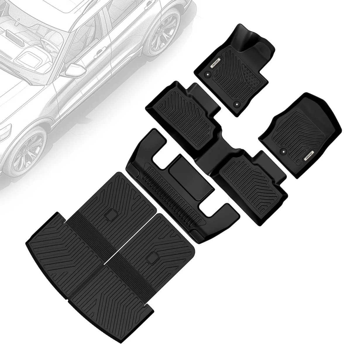 OEDRO Floor Mats Liners for 2020-2025 Ford Explorer 6-Seater TPE All Weather Odorless Anti-Slip Back Seat Protector Full Mat Set