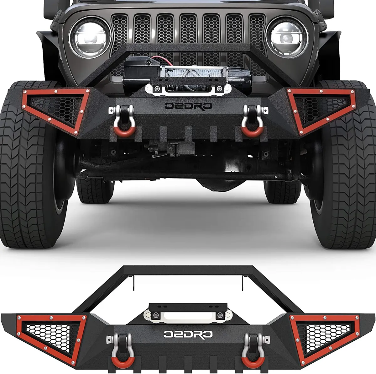 OEDRO Front Bumper for 2018-2025 Jeep Wrangler JL & Unlimited JLU (2/4 Doors), 2020-2025 Gladiator JT,with Winch Plate Mounting & 2 x D-Rings