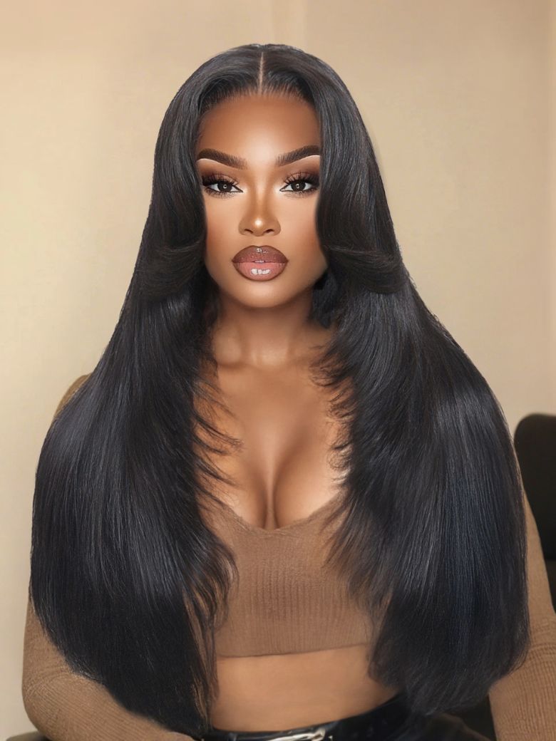 [24"=$119] UNice 13x4 Pre-Everything™ Lace Frontal Black Feather Layer Cut Straight Glueless With Invisi Drawstring