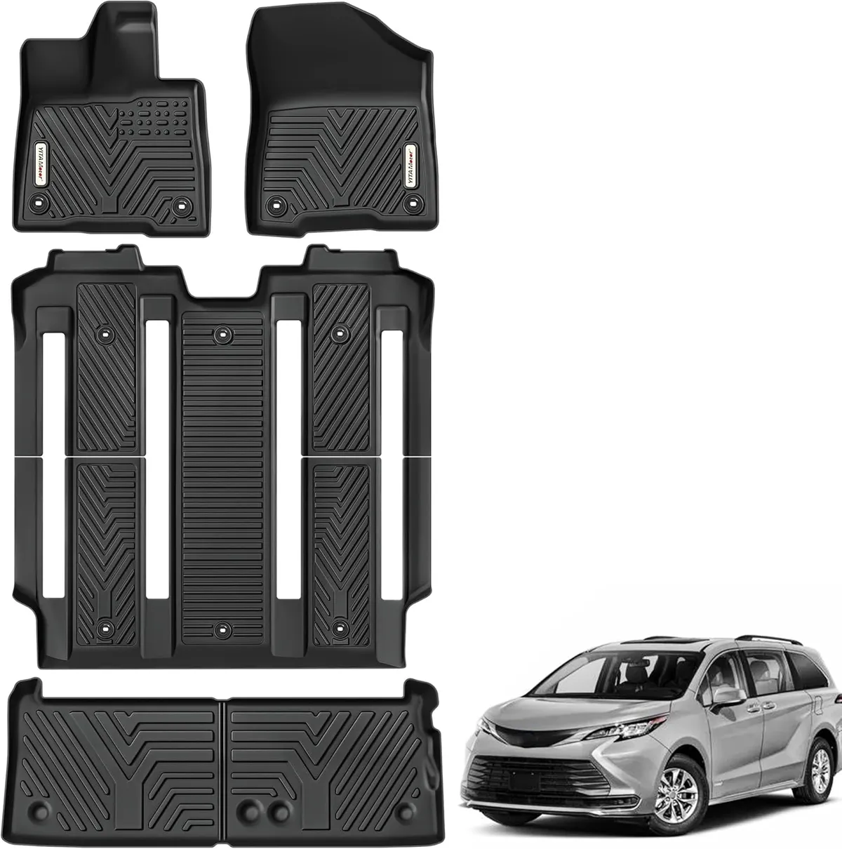 YITAMOTOR Custom Fit All-Weather Floor Mats for Toyota Sienna 2021-2025 | 7-Seat TPE Liners (1st/2nd/3rd Row + Trunk)