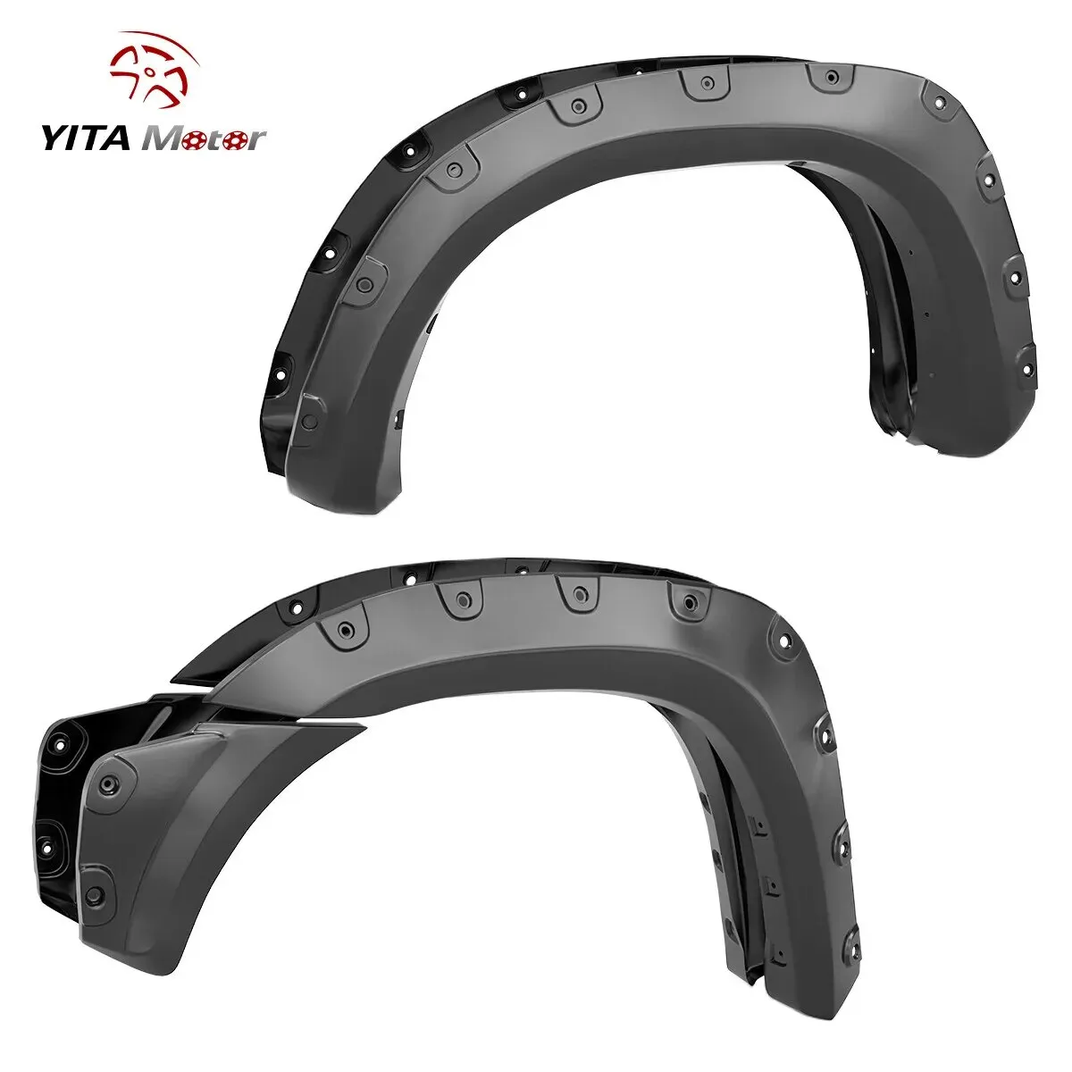 YITAMOTOR® Fender Flares, Compatible with 2012-2015 Toyota Tacoma (73.5" Long Bed), Textured Black Finish Pocket Rivet Style Front & Rear Wheel Flares