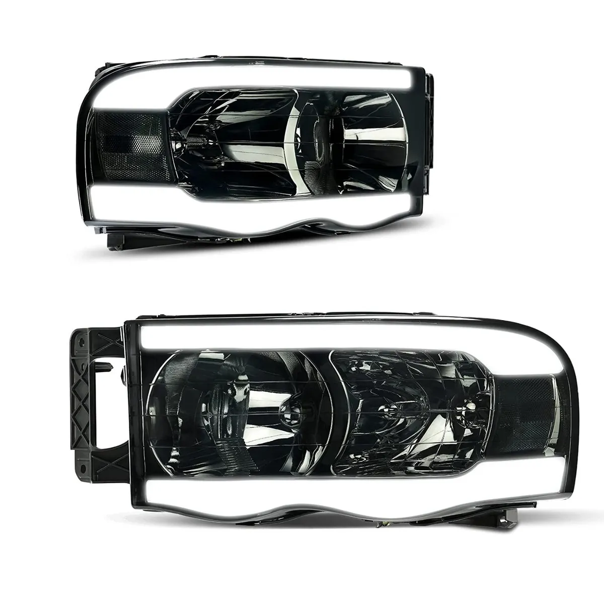 YITAMOTOR® LED Tube Headlights Assembly For 2002-2005 Dodge Ram 1500/2003-2005 Dodge Ram 2500 3500 DRL Headlight Headlamp Replacement Pair Smoke Lens