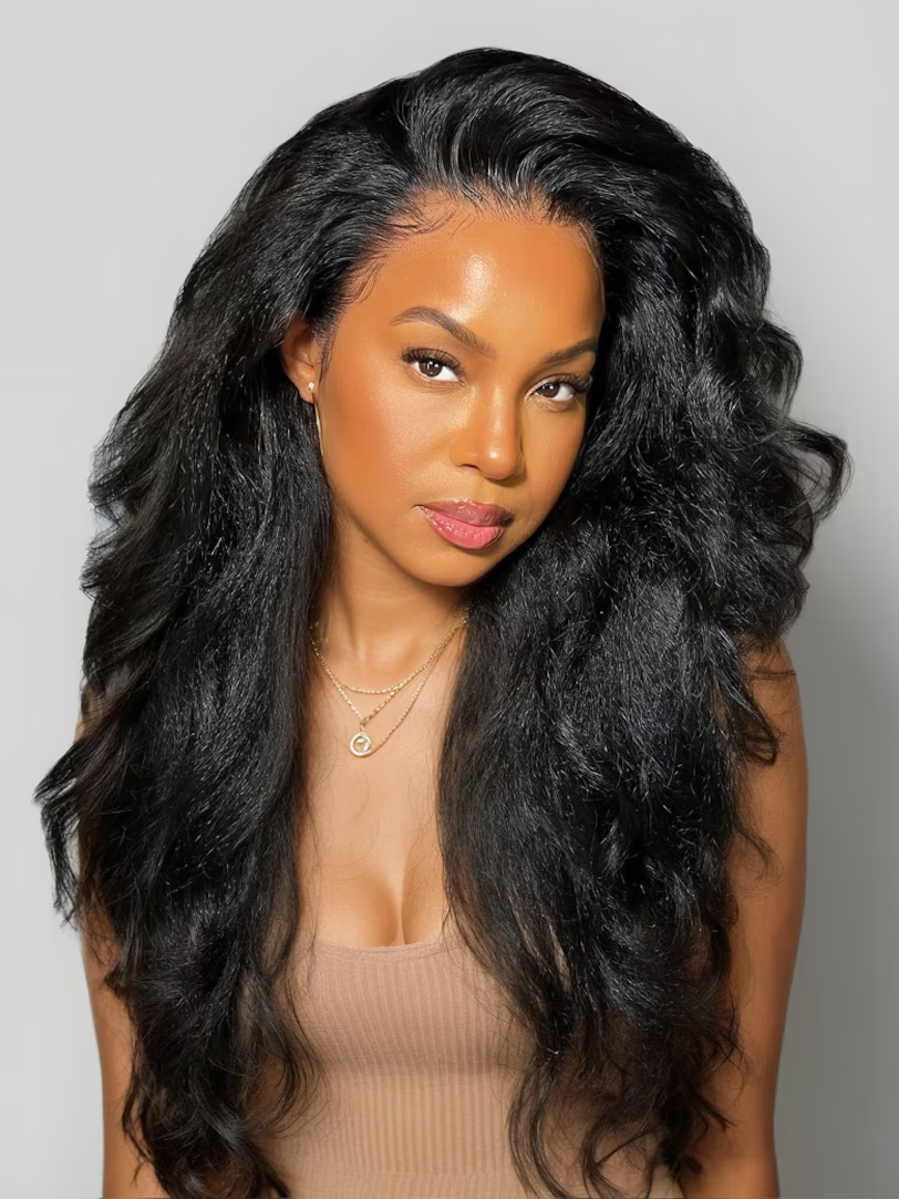 [24"=$109] Pre Plucked 4x0.75 Lace Kinky Straight Human Hair Wig Natural Wig 150% Density