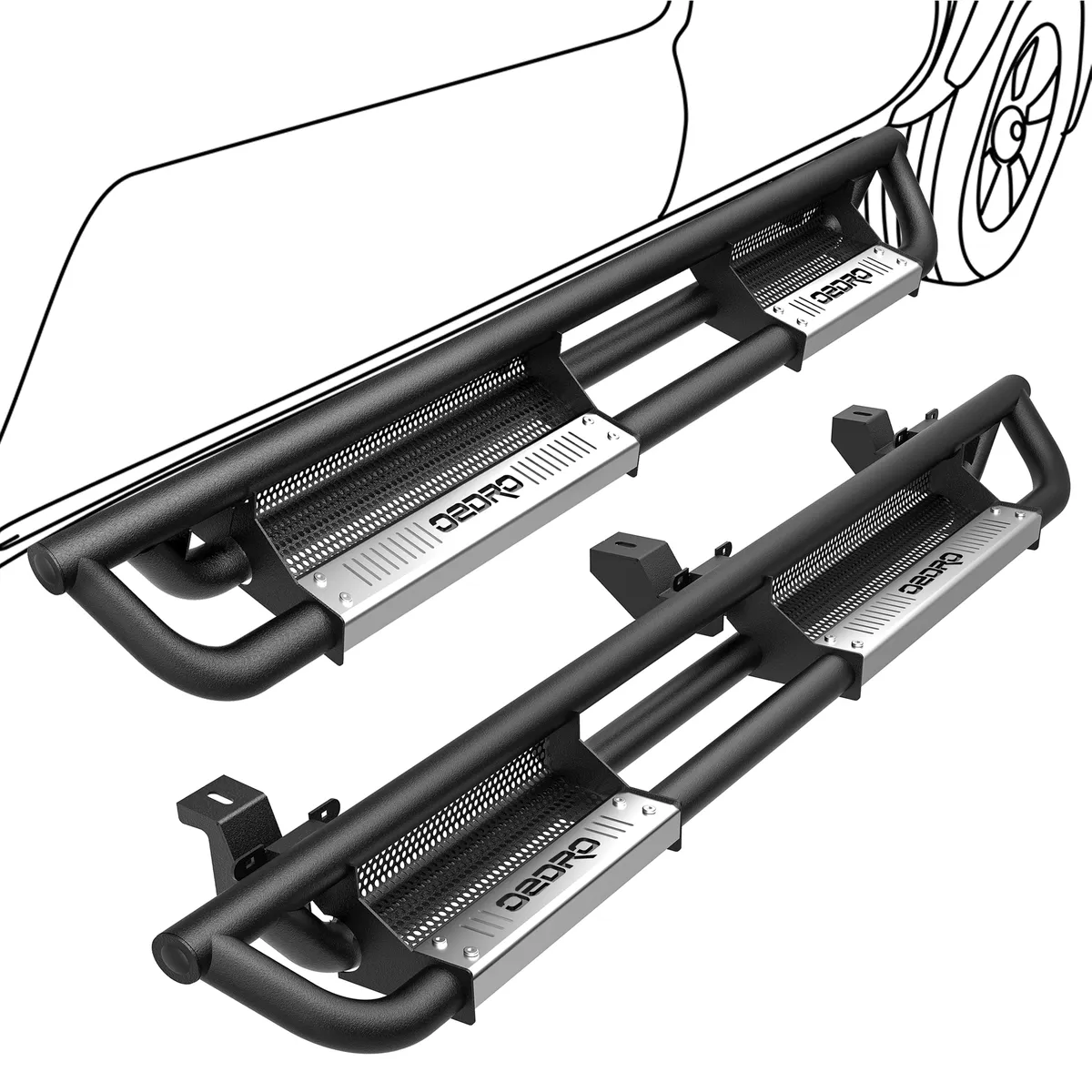 OEDRO 6" Running Boards for 2007-2018 Jeep Wrangler JK & Unlimited 4 Door, Black Silver Powder Coated Nerf Bar