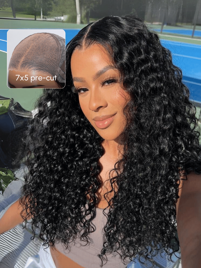 UNice 7x5 & 6x4.5 Pre Cut Lace Put On And Go Black Water Wave Air Wig