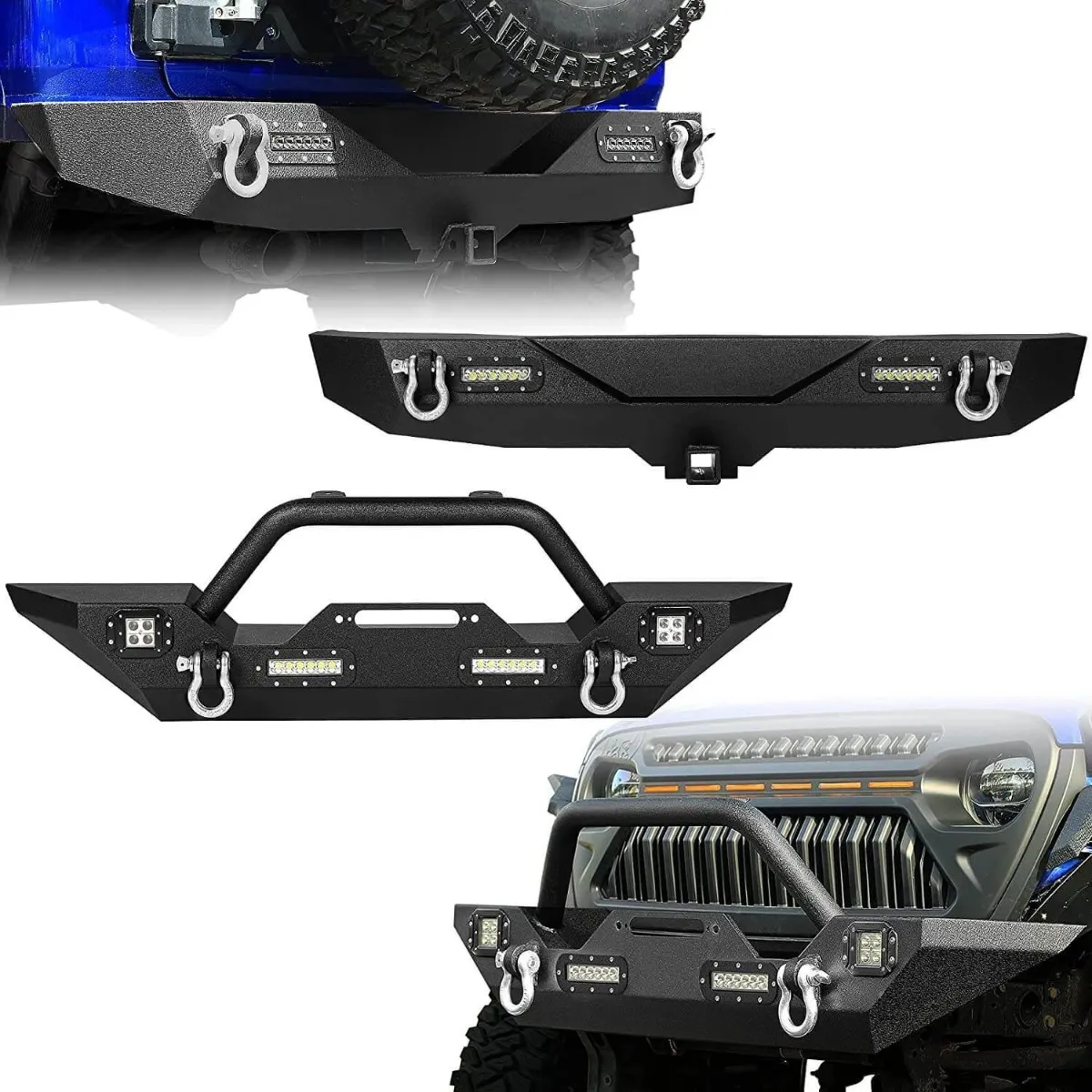 YITAMOTOR® Front Rear Bumper for 2018-2026 Jeep Wrangler JL & Unlimited, w/ LED Lights & D-rings