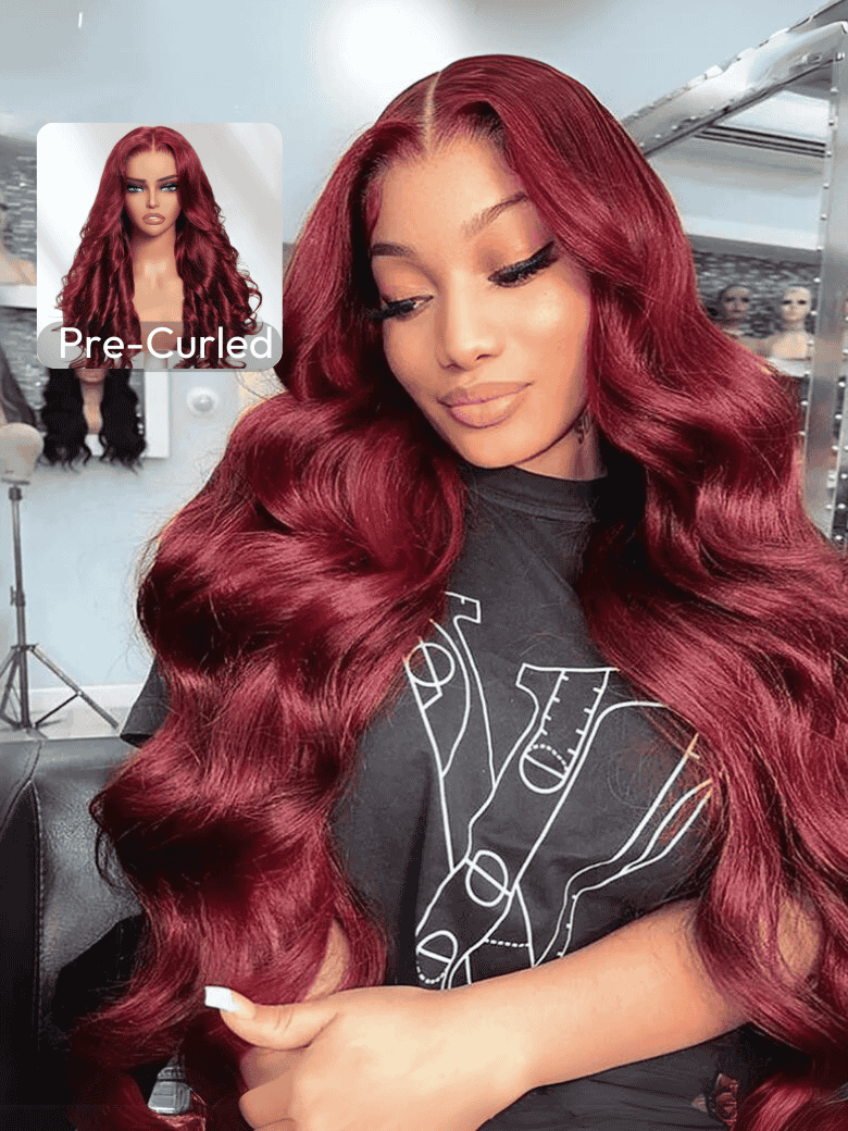 From 16'' Hottest Fiery Elegance Plum Wine Red Colors Loose Wave Hair 13x4 Pre-Everything Lace Frontal