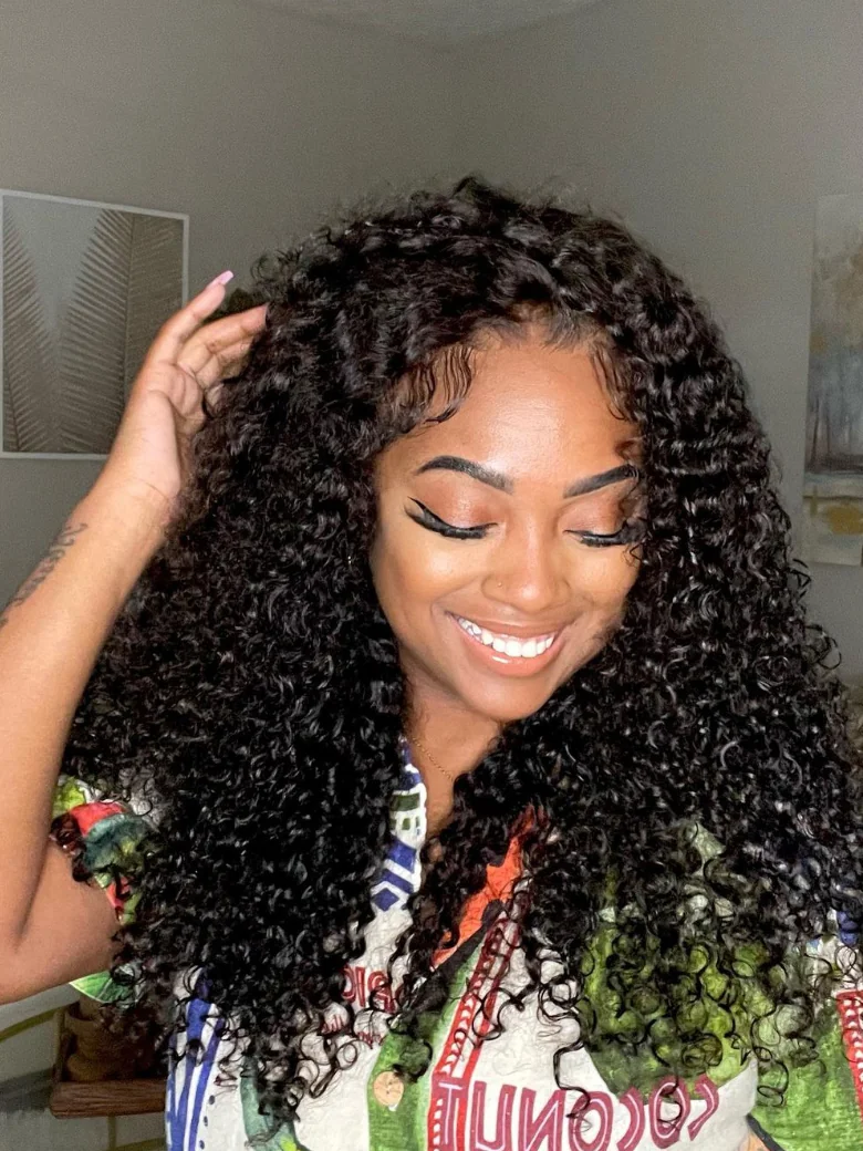 UNice 5x5 Pre Cut Undetectable Lace Put On And Go Curly Black Air Wig