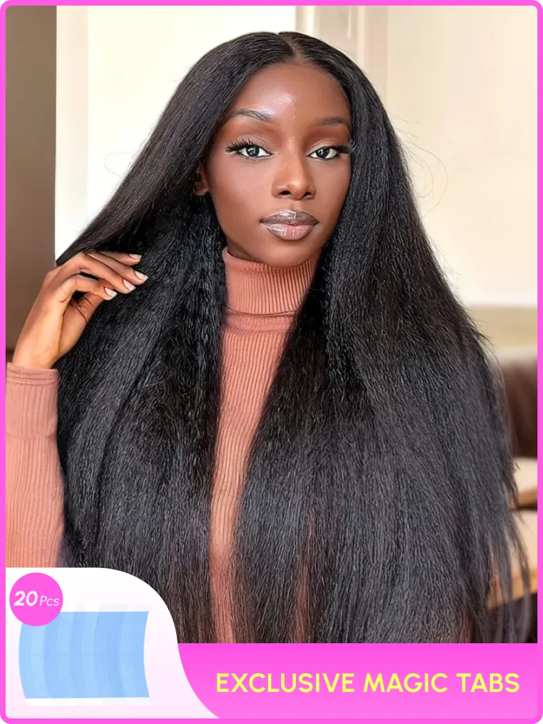 [Flash Sale] Realistic 4C Kinky Edges 13x4 Lace Front Kinky Straight Wig 150% Density 100% Human Hair Wigs