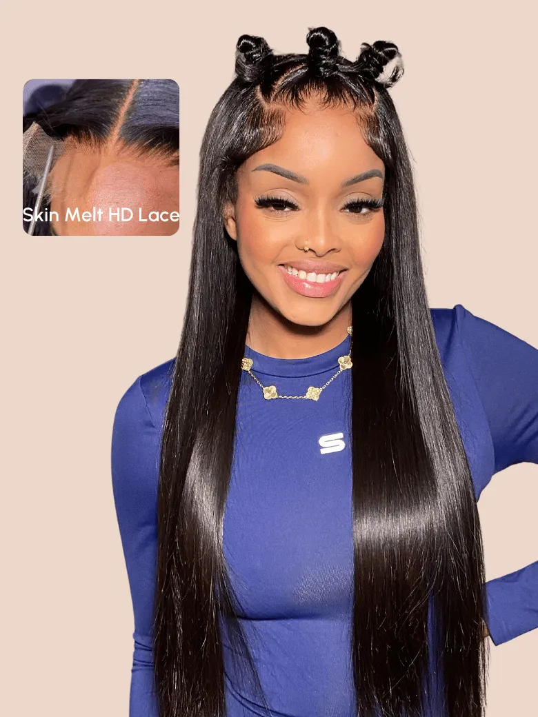 [26"-40"] 180% Density HD Lace 5x5 Closure Skin Melt Perfect Hairline Glueless Straight Wig with Bleached Knots