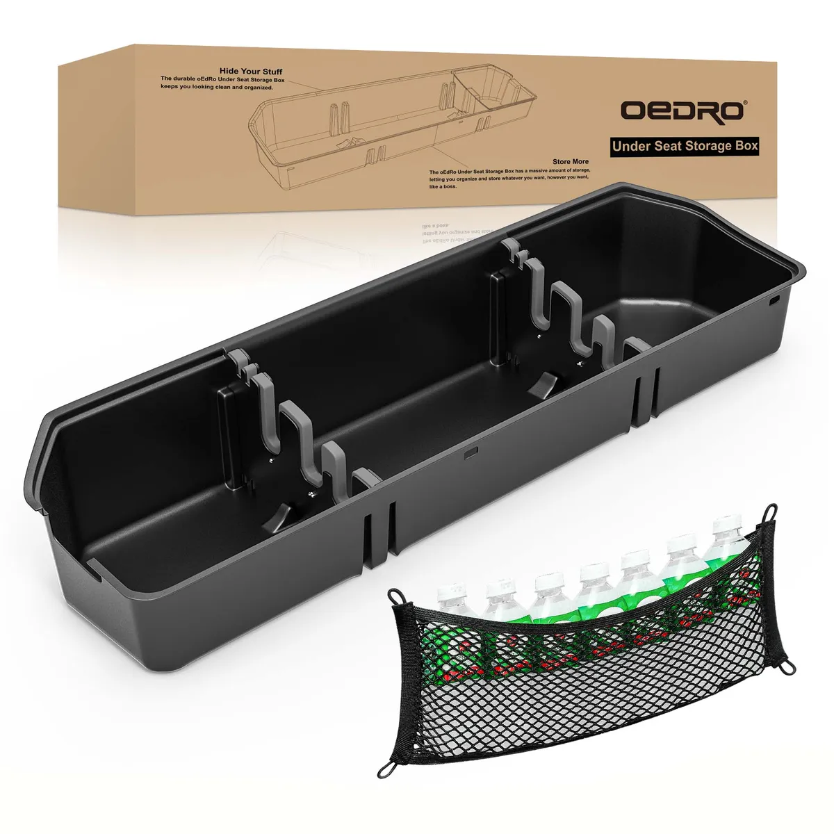OEDRO Upgraded Under Seat Storage Box for 2015-2025 Ford F150 Super Crew Cab, 2 in 1 Design Black Organizers