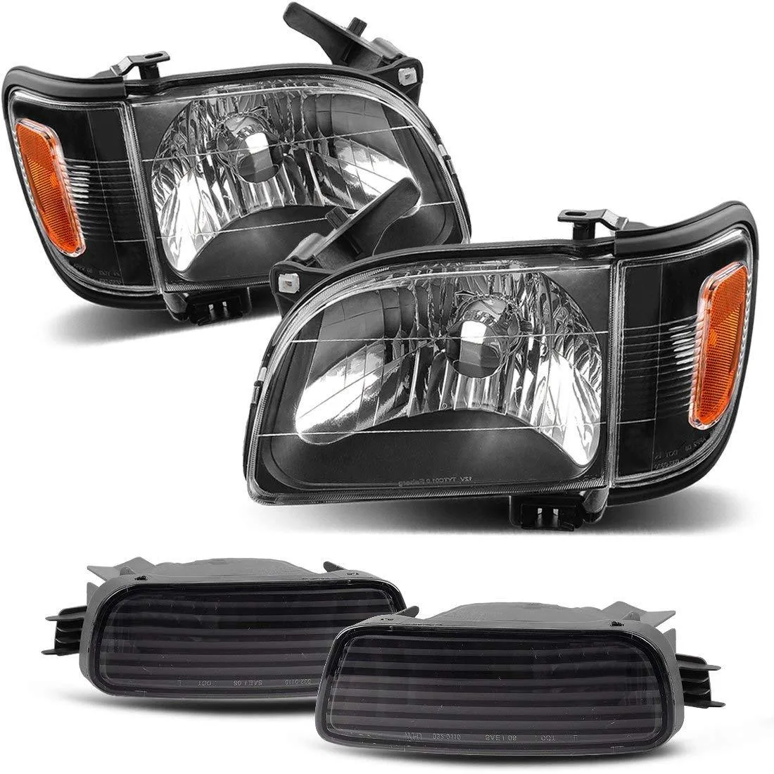 YITAMOTOR® 2001-2004 Toyota Tacoma Pickup Headlights Black Housing with Amber Reflector Clear Lens