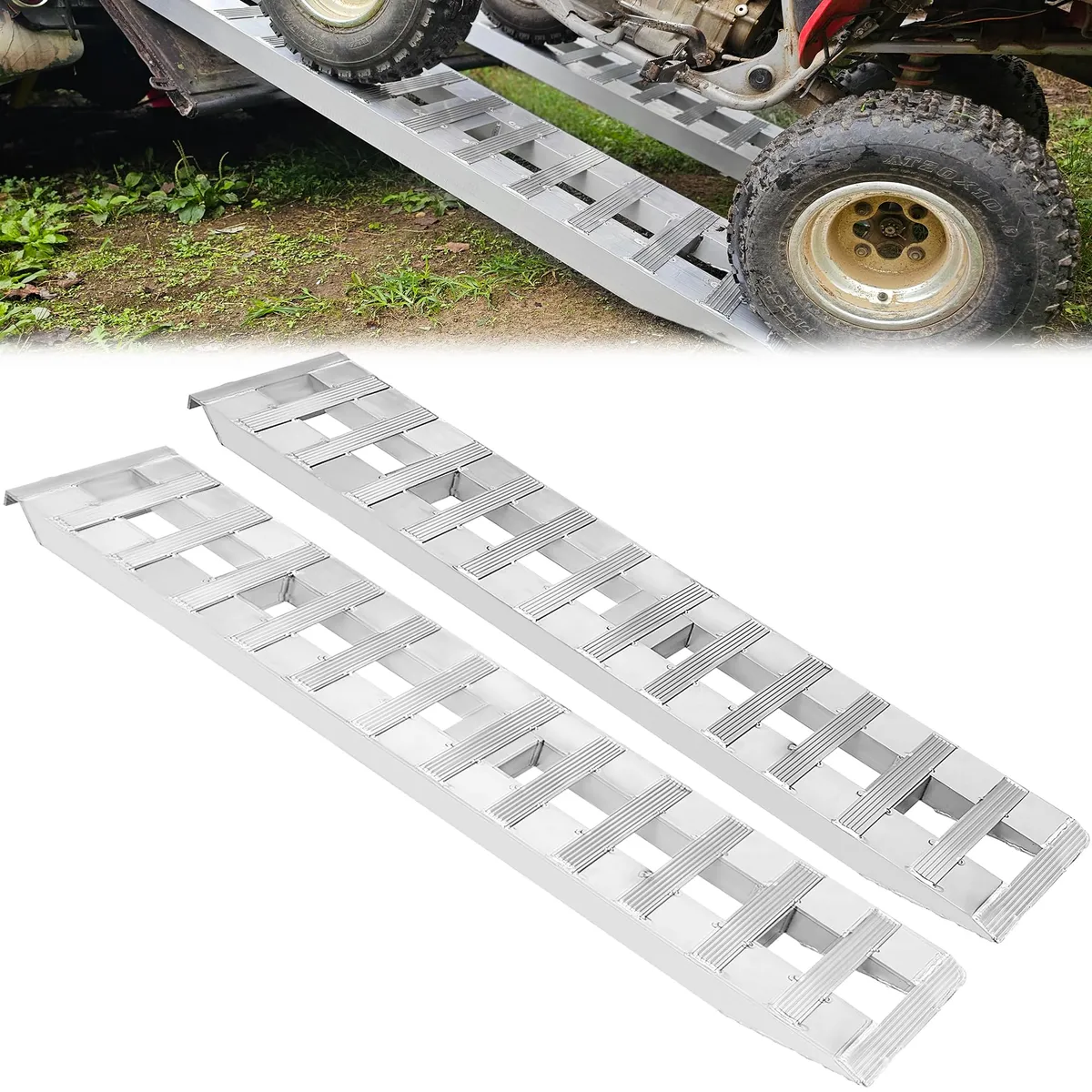 YITAMOTOR® 60''x12'' Aluminum Trailer Ramps 6000LBS Car Trailer Truck Hook End 2 Loading Ramps