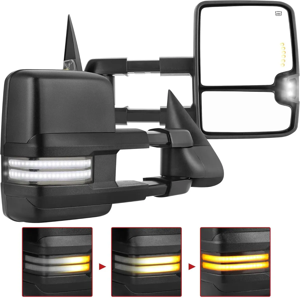 YITAMOTOR Chrome Towing Mirrors - 2003-2006 Silverado/Sierra/Suburban | Power Heated, Switchback Lights, Manual Fold