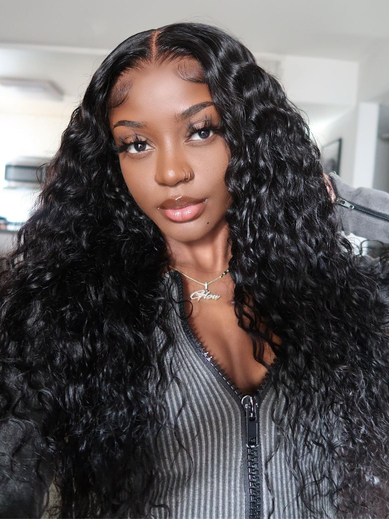 From 16'' Invisi Drawstring Bye-Bye Knots 7x5 Lace Stunning Black Natural Wavy Wig 150% Destiny