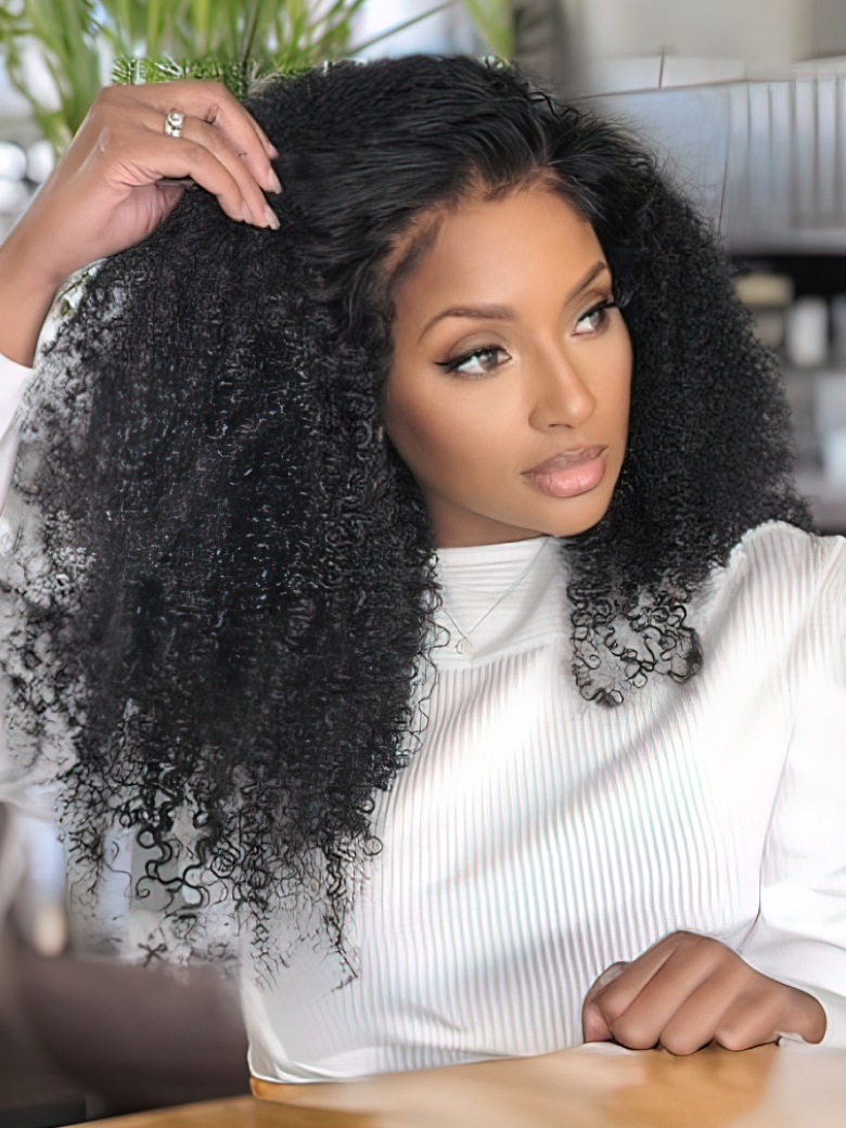 13x4 Transparent Lace Front Kinky Curly Human Hair Wigs Pre Plucked With Baby Hair