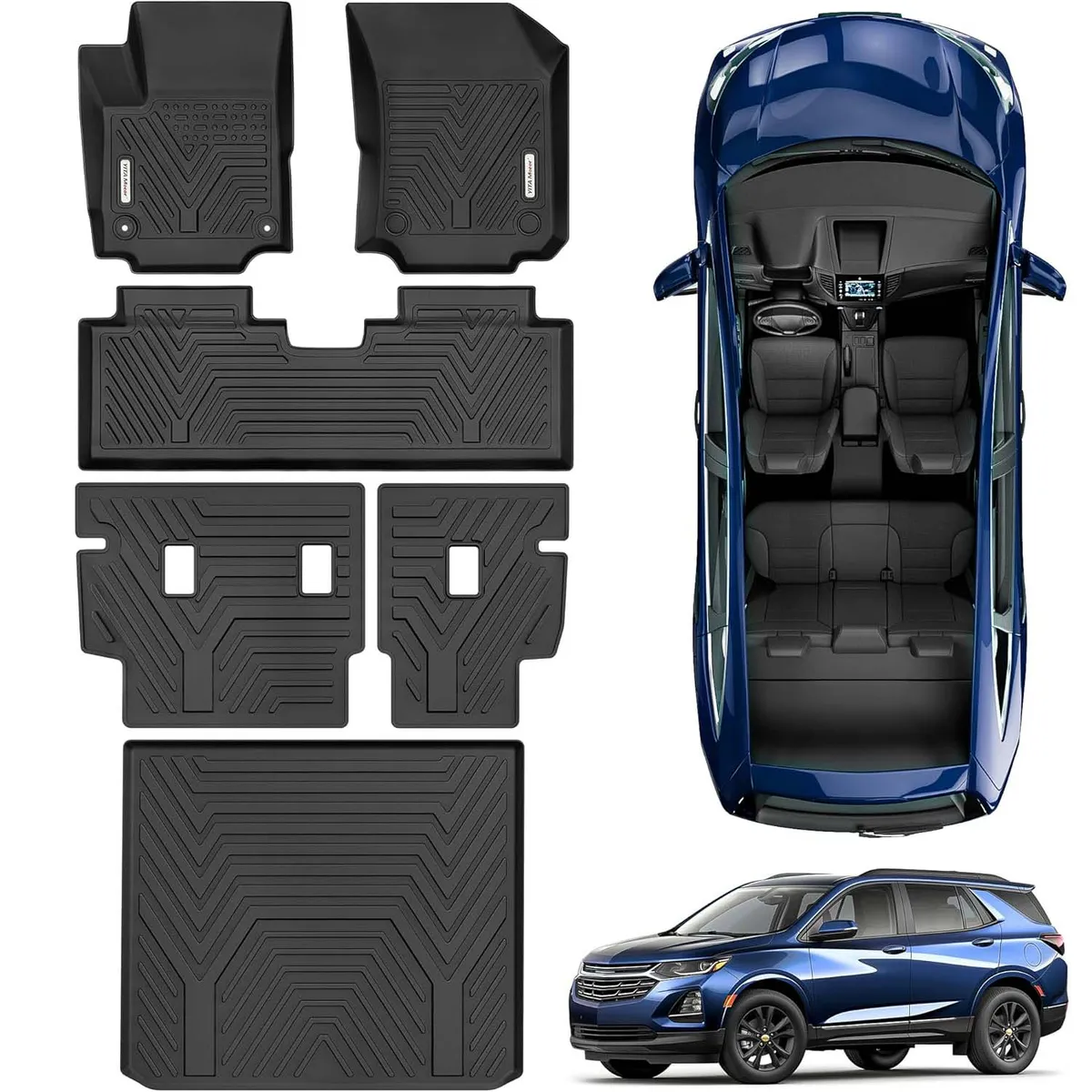 YITAMOTOR All-Weather Floor Mats for 2018-2024 Chevy Equinox & GMC Terrain – Custom Fit TPE Liners + Back Seat Protector