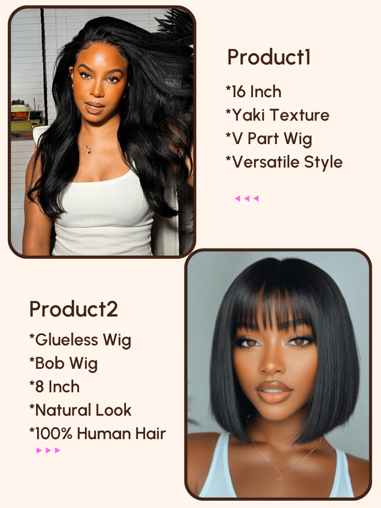 $129=2 Wigs | 16" Yaki V Part Wig and 8" Bob Wig with Bang