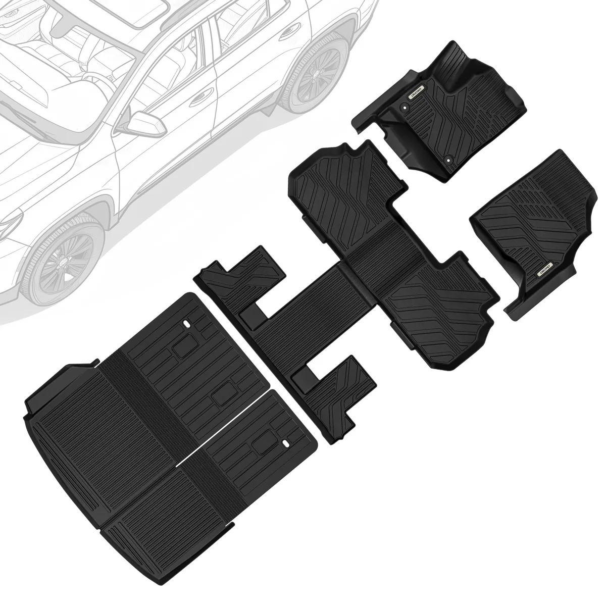 Floor Mats for 2024-2025 Chevrolet Traverse 7-Seater, 3D TPE All Weather Trunk Mat w/ Backrest Full Mat Set