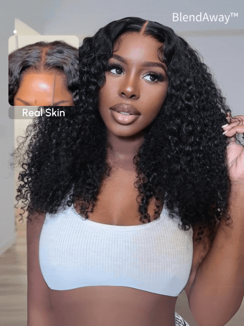 [From 22''] UNice 5x5 Thin HD BlendAway Lace Closure Black Glueless Jerry Curly Wig 180% Density