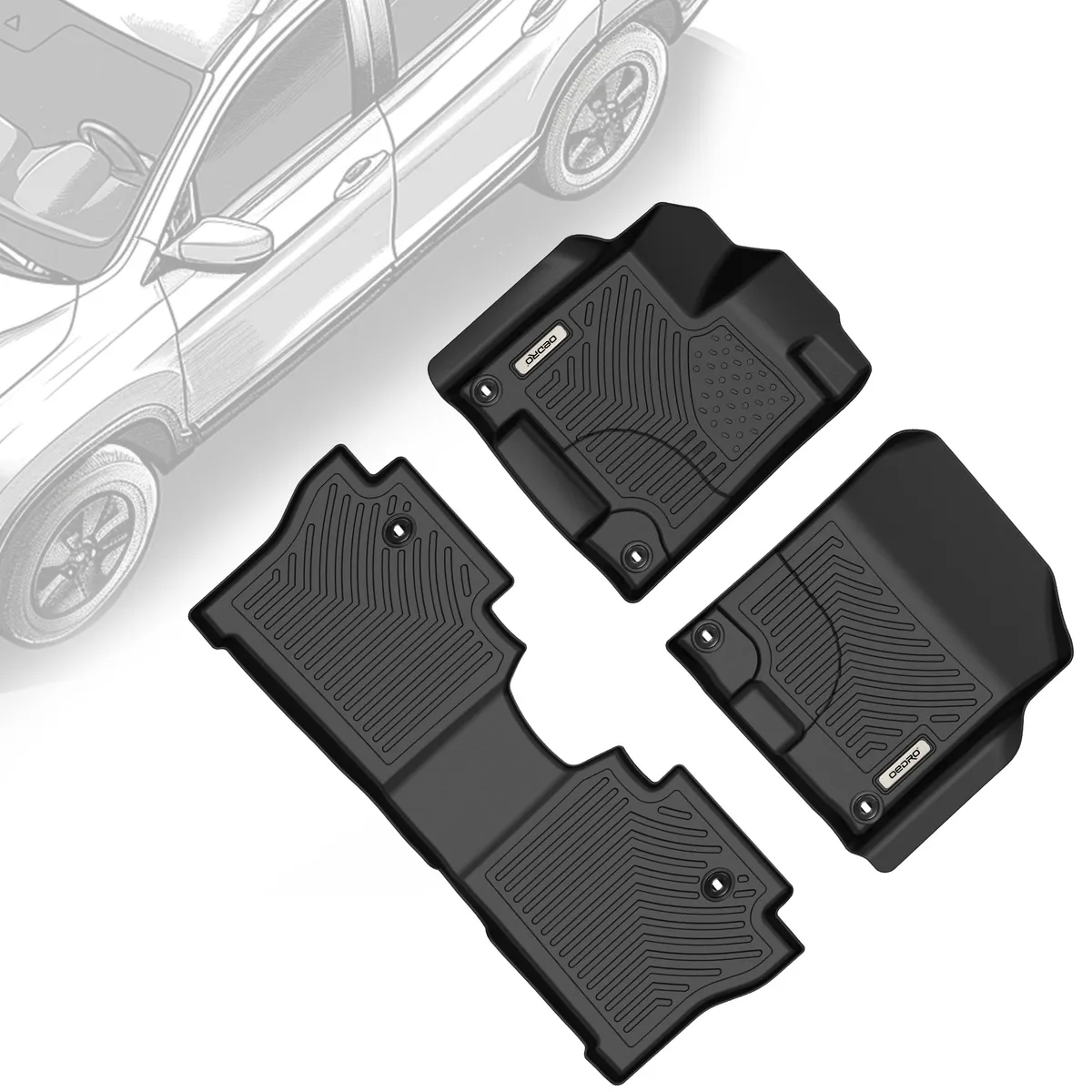 OEDRO Floor Mats for 2019-2025 Honda Passport, Black TPE All-Weather Guard Custom Fit Liner Set