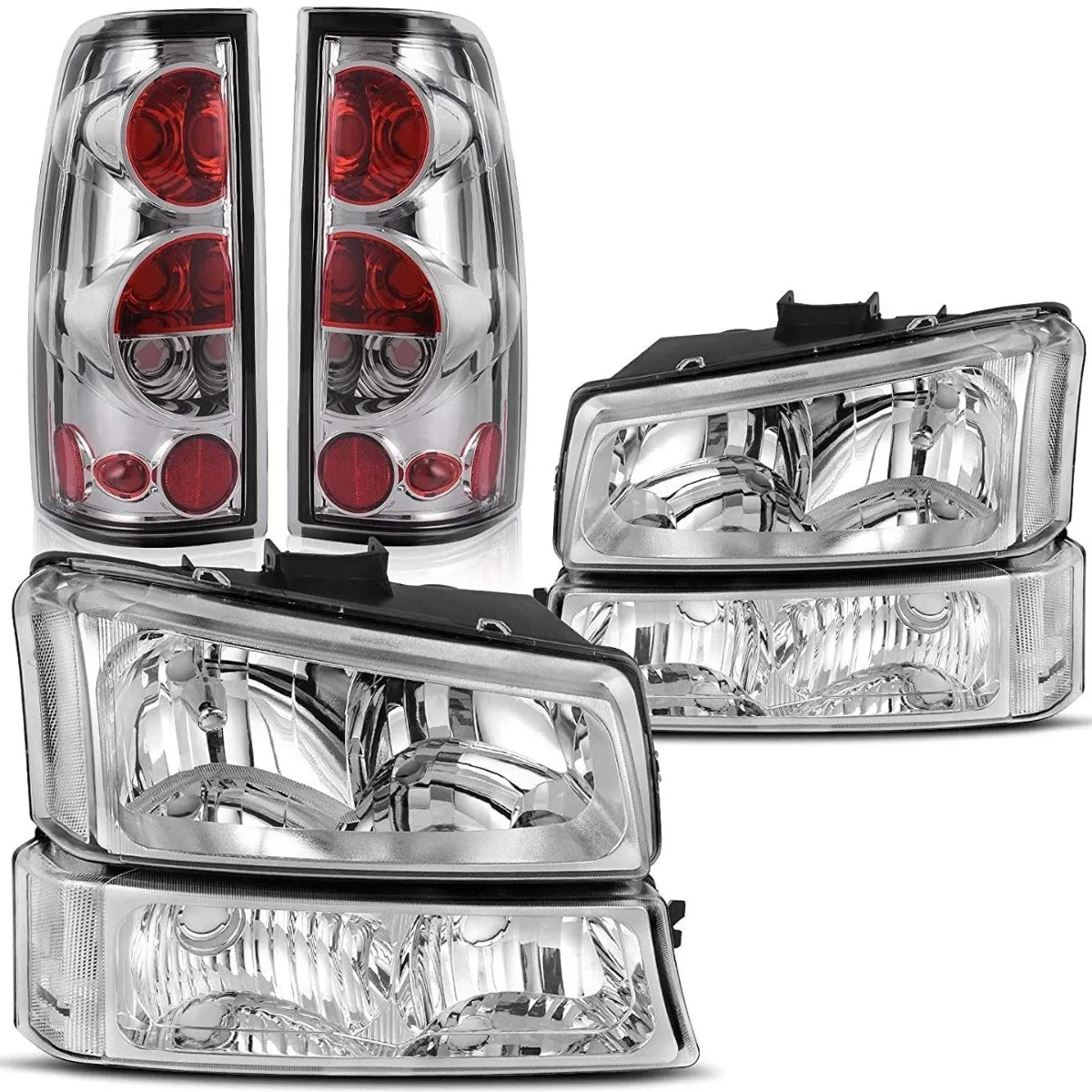 YITAMOTOR® 03-06 Chevy Silverado 07 Silverado Classic Chrome Housing Headlights + Taillights Combo