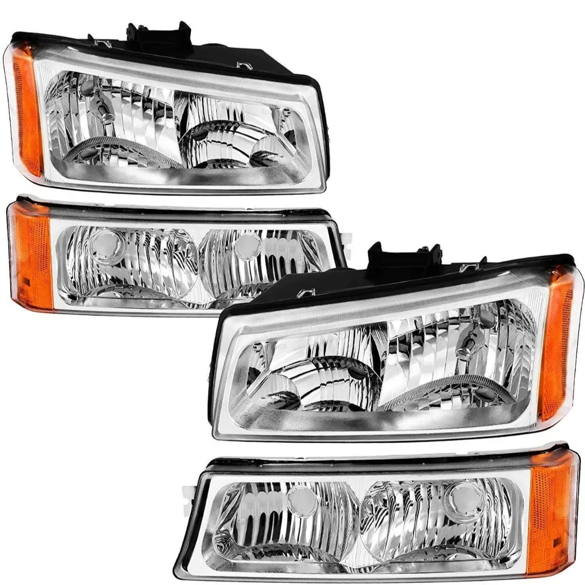 YITAMOTOR® 2003-2006 Chevy Silverado Avalanche Chrome Housing Headlamps Set Headlight Assembly