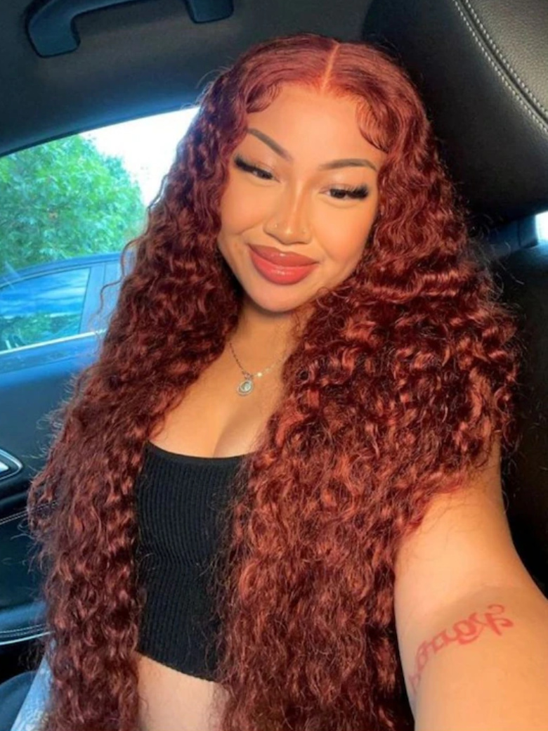 Double Wear 4x4 Water Wave Lace Closure Wig Ombre Auburn & Reddish Brown 2 Styles In 1 Put On And Go Wig