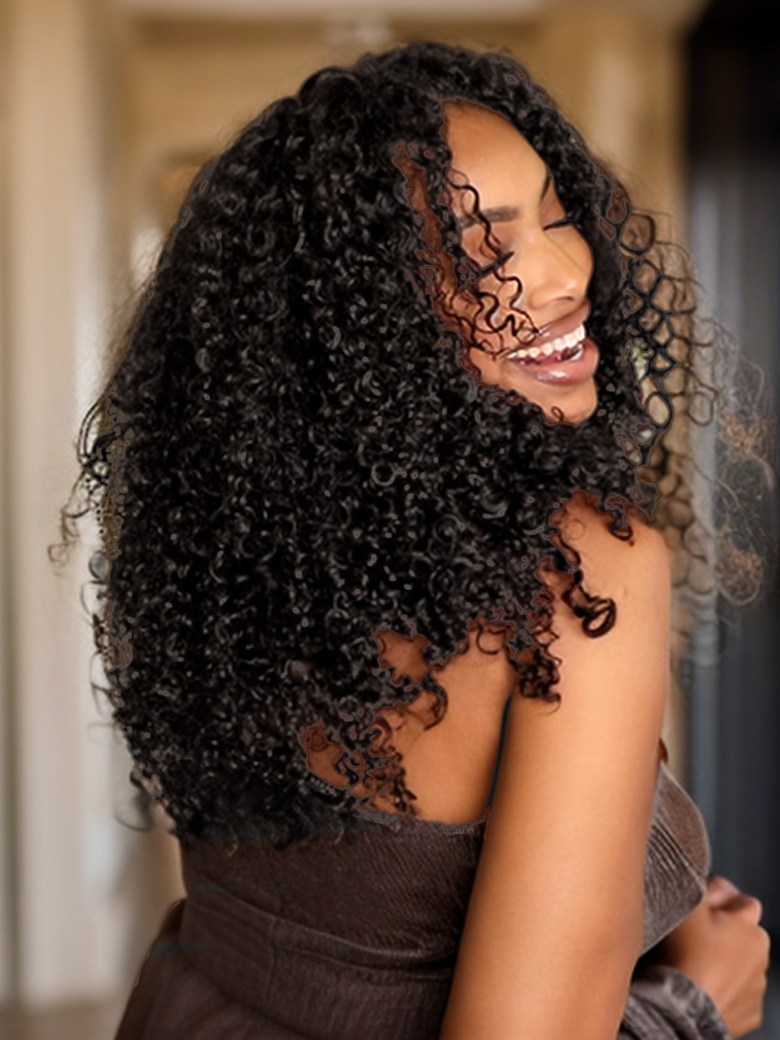 [250% Density] Unice 13x4 Transparent Lace Front Long Curly Wig 100% Virgin Human Hair Pre-plucked Natural Black
